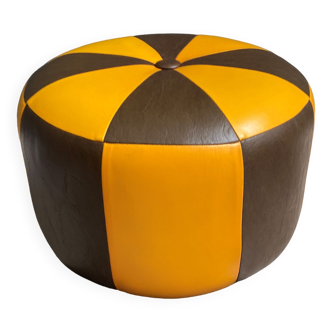 Tabouret jaune et noir / pouf années 1970