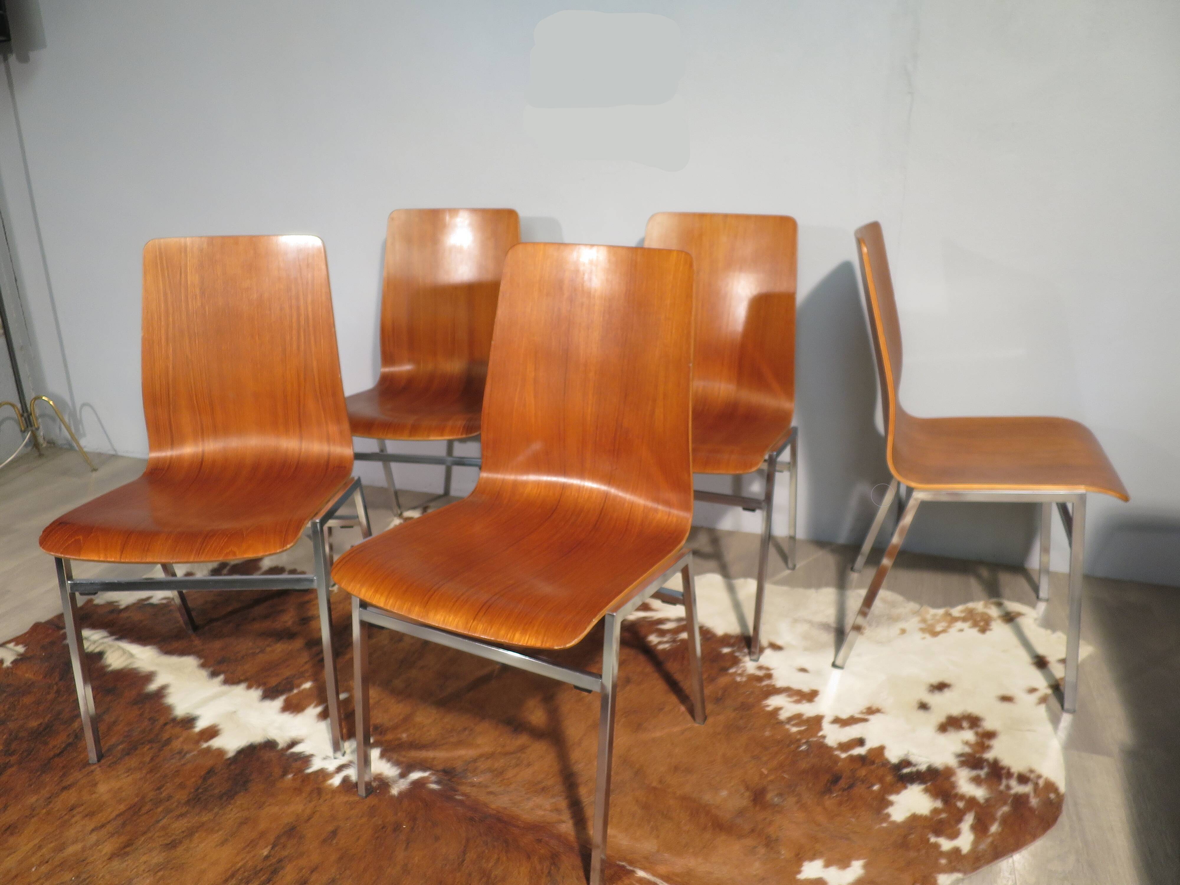 Set of 6 chairs teak and chrome