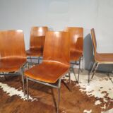 Set of 6 chairs teak and chrome