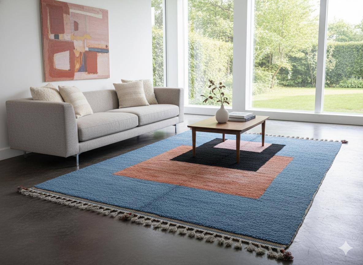 Handwoven Moroccan rug, natural wool, 250cm x 150cm, elegant decoration.