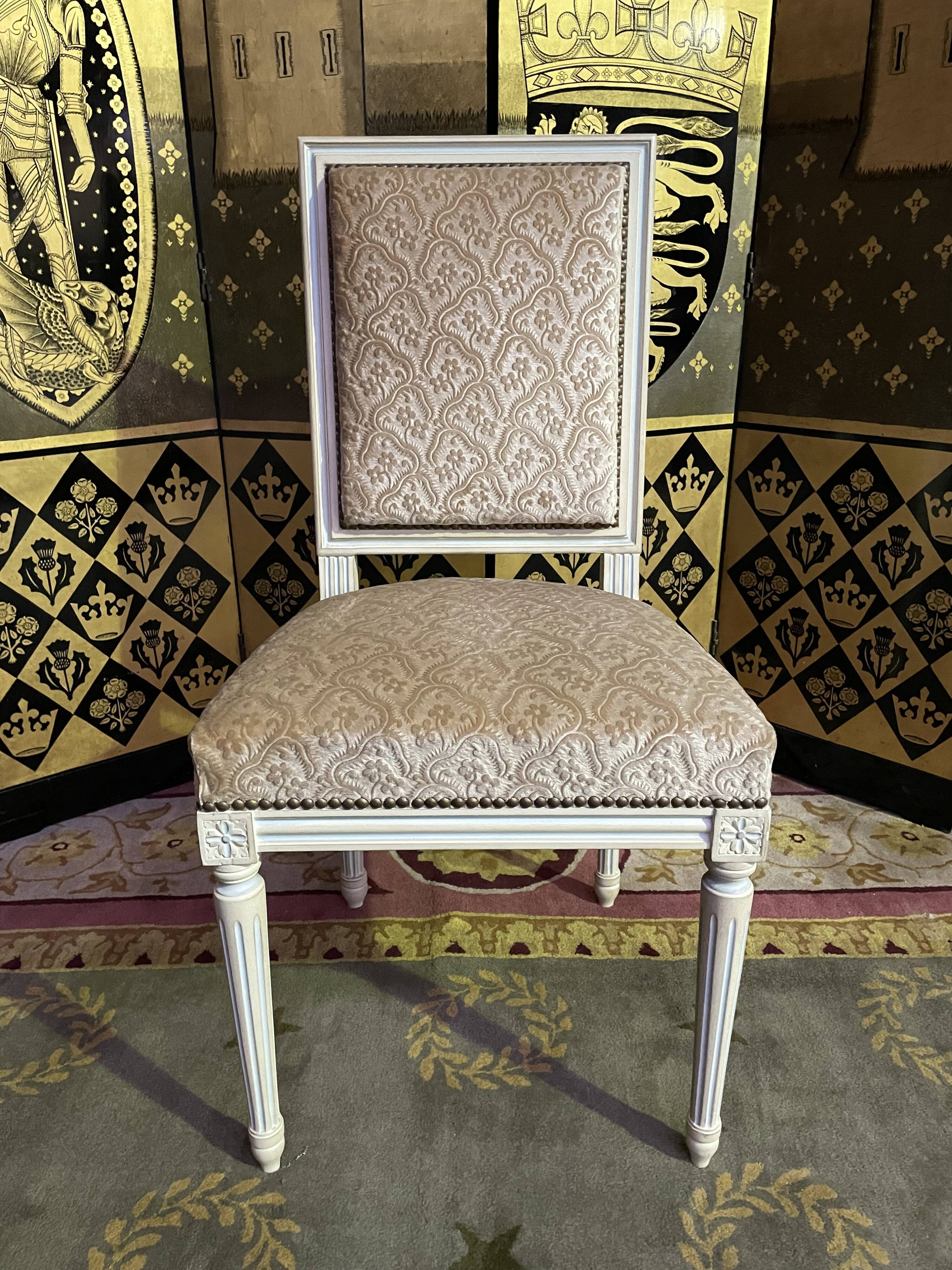 Suite of 6 Louis XVI style chairs in embossed velvet