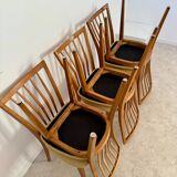 Lot of 6 old solid beech chairs, vintage design from the 60s, new fabric