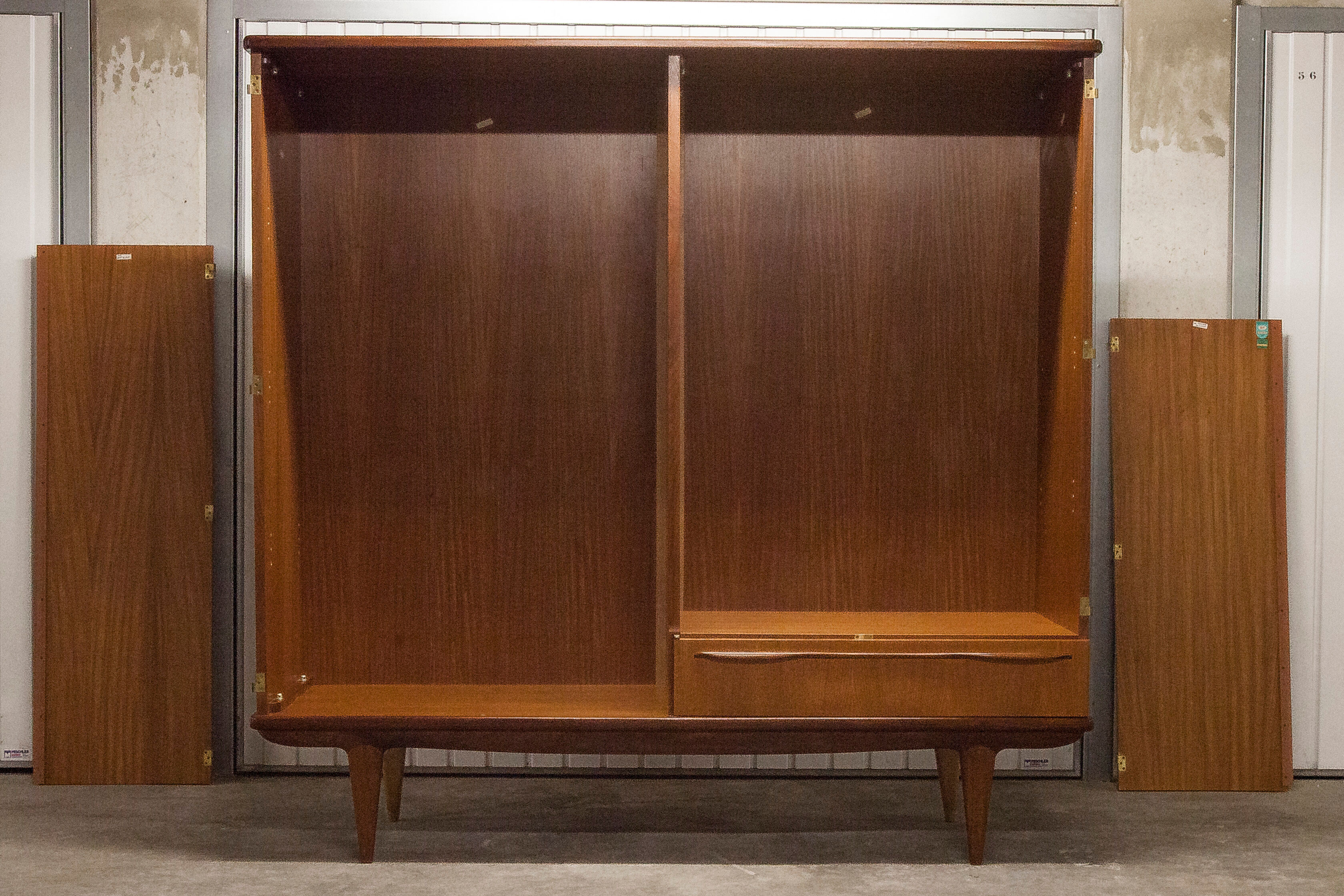 Scandinavian wardrobe 1960 teak 4 doors, 3 drawers, 2keys
