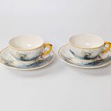 Set of 2 Gien Magellan "Caribbean" cups and saucers, vintage earthenware