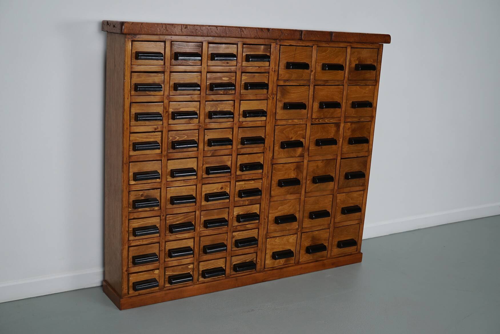 Dutch industrial apothecary cabinet in beech/pine, circa 1950s
