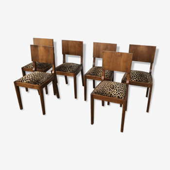 6 chaises année 30 recouvert tissu leopard