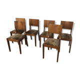 6 chaises année 30 recouvert tissu leopard