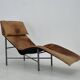Vintage Cognac Leather Chaise Longue by Tord Bjorklund Sweden, 1970