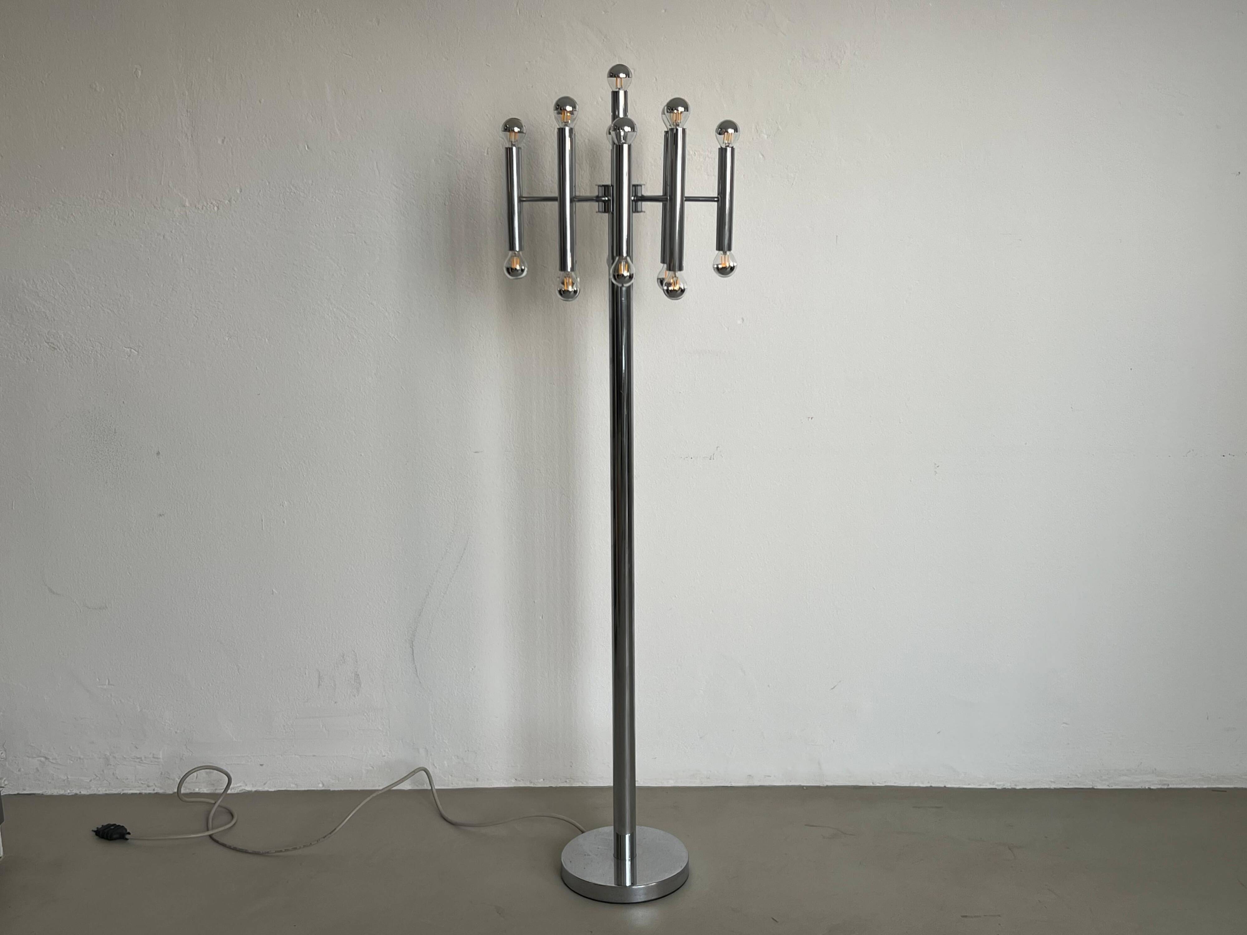Sculptural tubular floor lamp in chrome metal, Space Age, Reggiani style