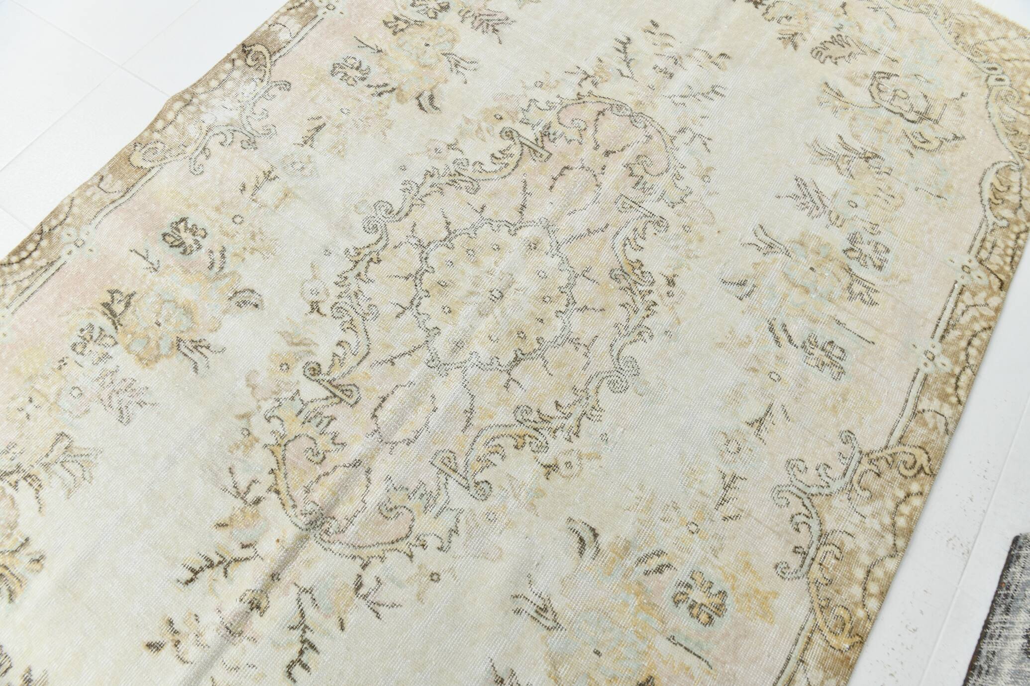 291x172 Vintage Turkish Rug, Pastel Pink Green Brown Rug, Turkish Carpet