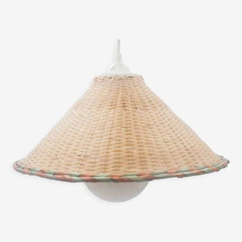 Vintage pendant lamp in conical wicker