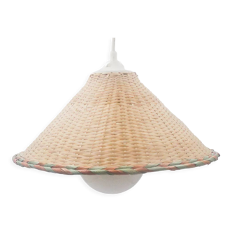 Vintage pendant lamp in conical wicker