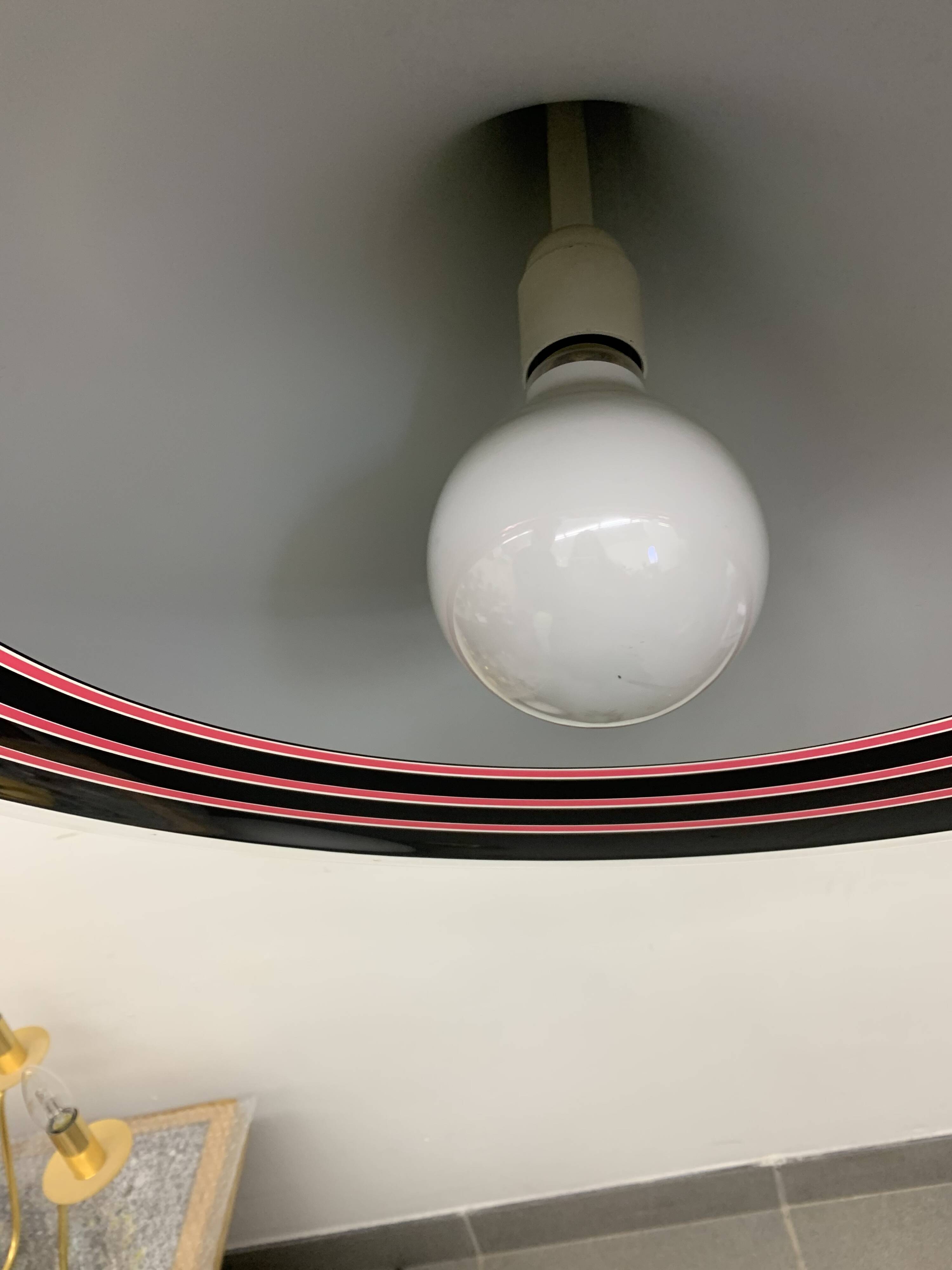 Vintage plastic meblo guzzini black trumpet hanging lamp , 1980’s