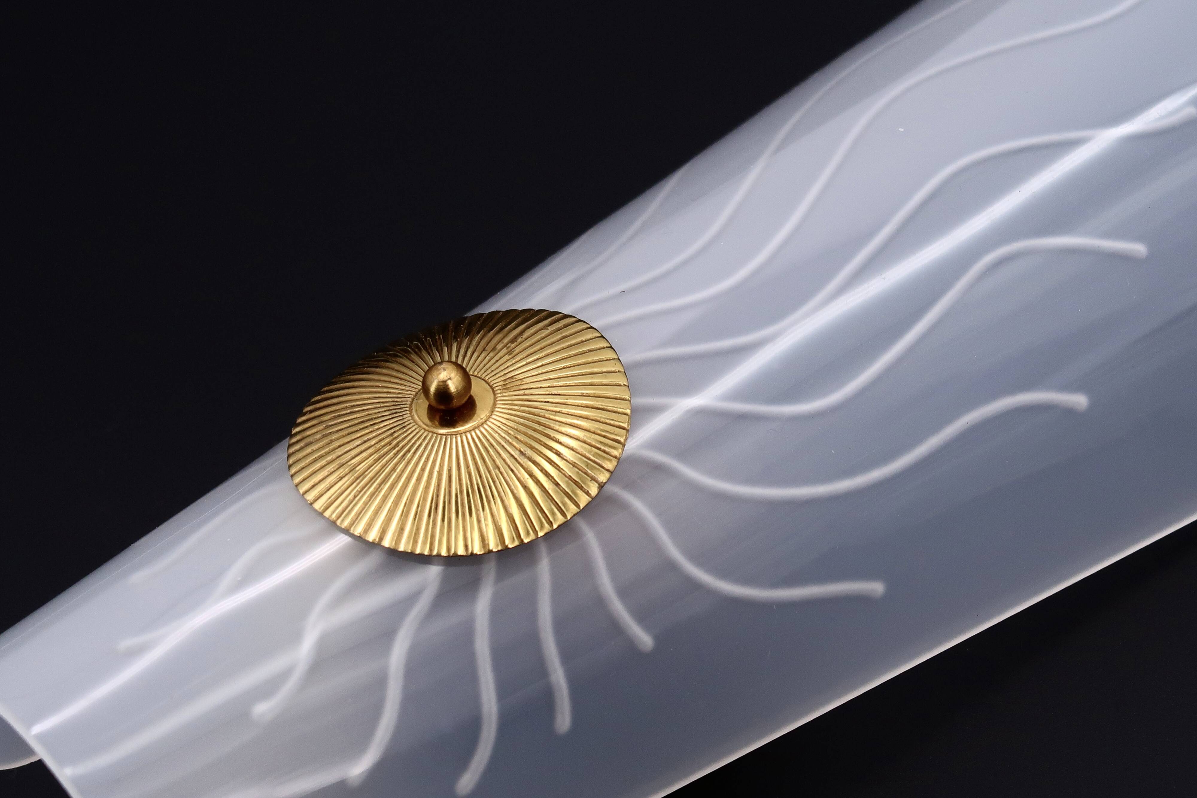 Pair of white and gold wall lights, sun decor, 1950s