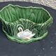 Pot cover in ceramic slurry glazed green pattern foliage and swan made in england numbered