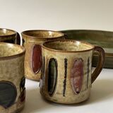 Set of 4 glazed ceramic coffee cups, circa 1970