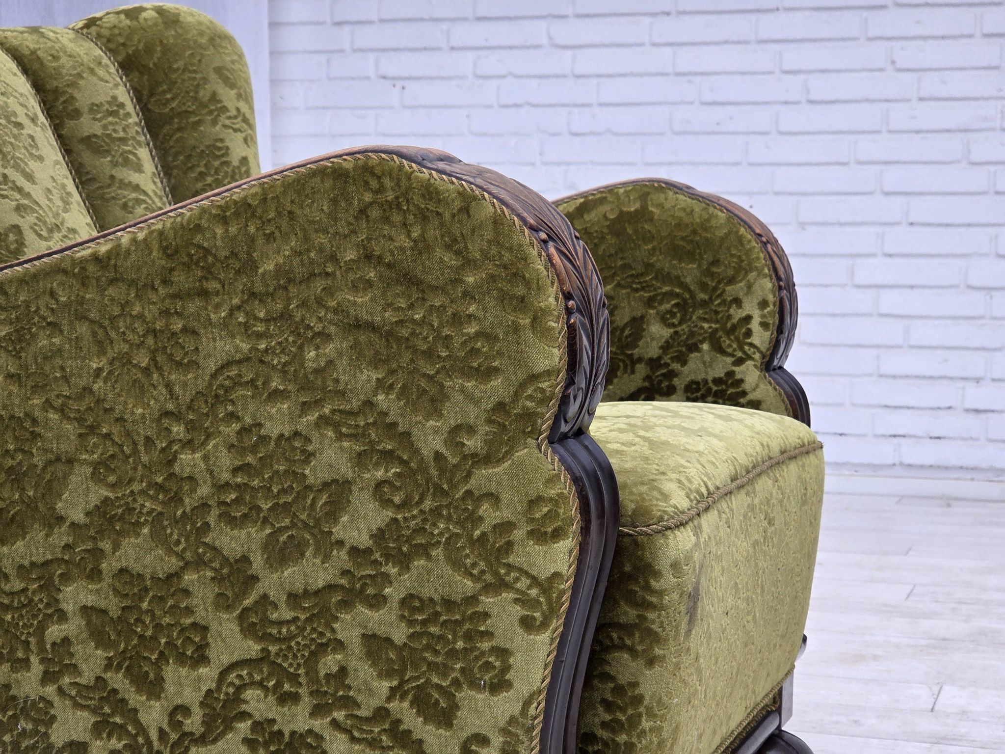1950s, Danish relax chair, furniture velour, oak wood.