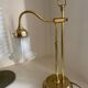 Large art deco brass lamp with swan neck and glass tulip globe