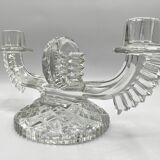 SKLO UNION Libochovice double candlestick • 2-flame pressed glass candle holder • Art Deco