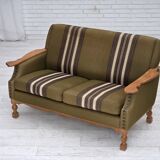 1970s, Danish 2-seater sofa, green furniture wool, oak wood.
