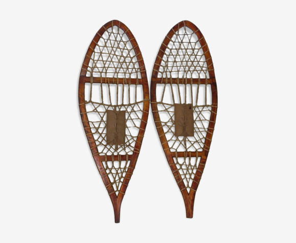 Pair of wooden snowshoes
