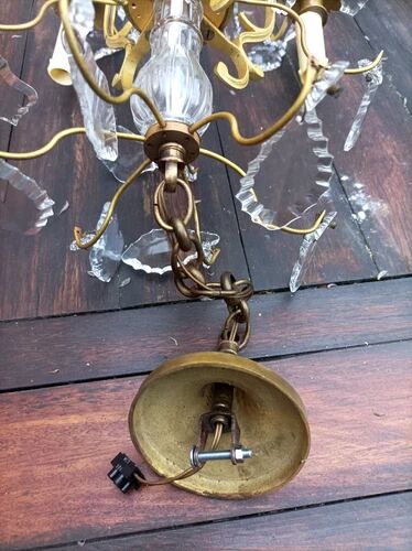 Rare antique cage chandelier in gilded bronze and crystal, 4 lights / WORKING CONDITION GAU?