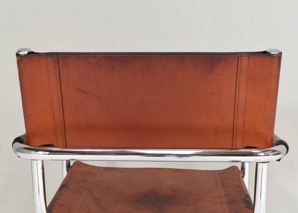 S34 dining armchair in cognac saddle leather by Mart Stam for Fasem, 1970s