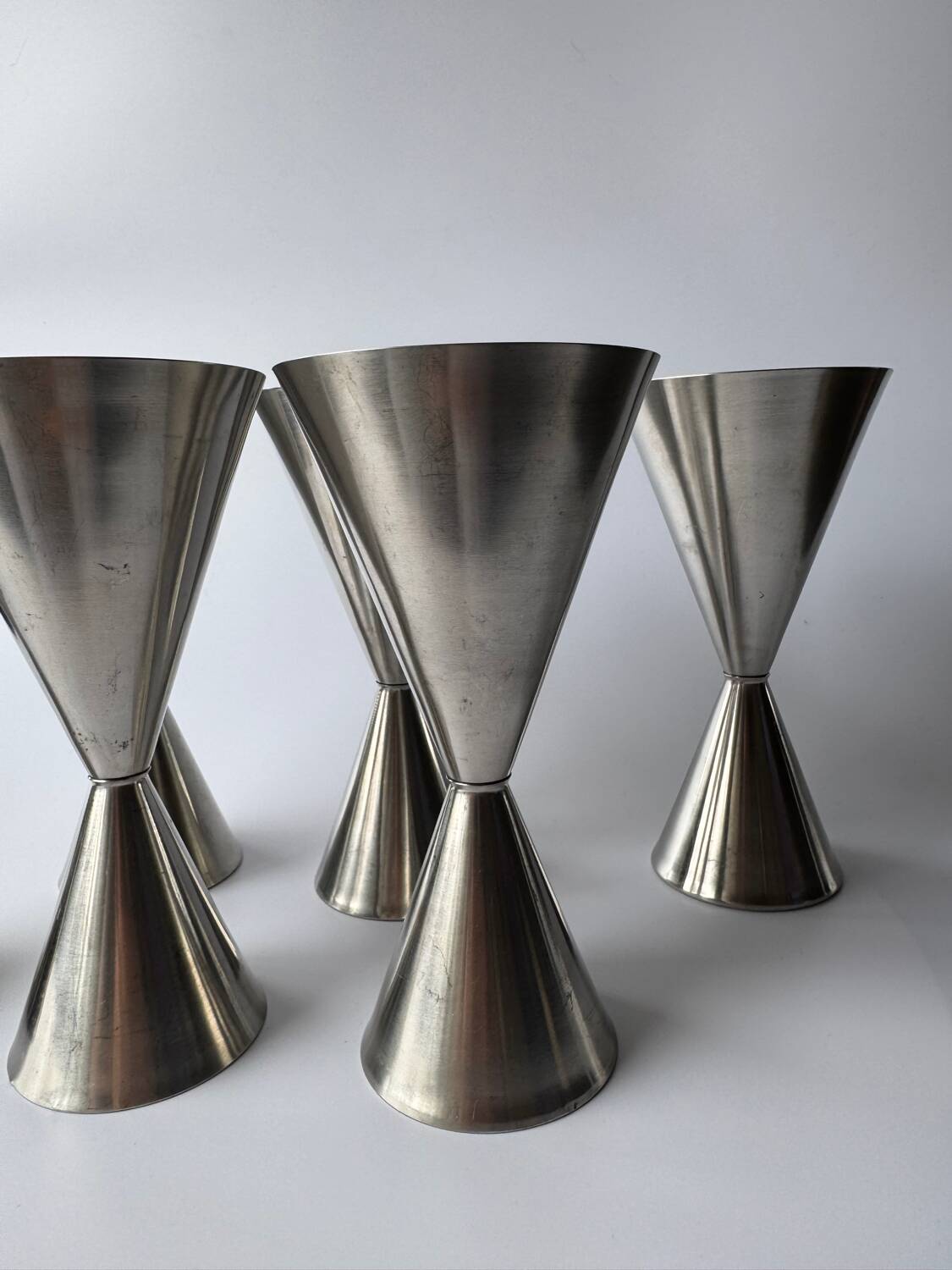A set of 6 vintage minimalist stainless steel wine goblets