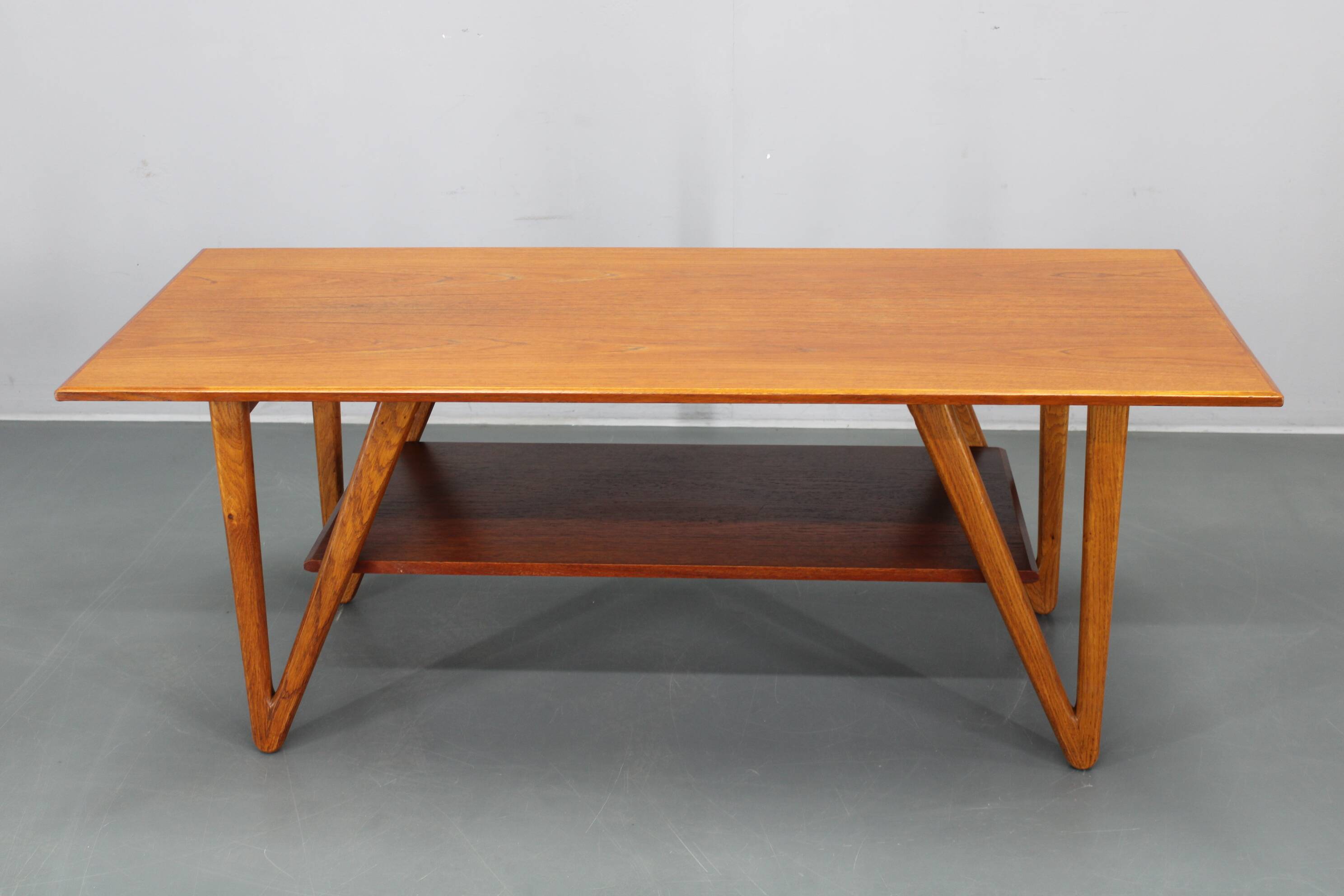 1960s Danish Coffee Table in Teak and Oak, Restored Scandinavian Modern Des
