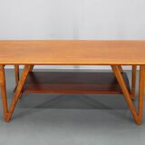 1960s Danish Coffee Table in Teak and Oak, Restored Scandinavian Modern Des