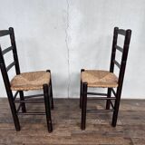 Pair of brutalist chair wood straw