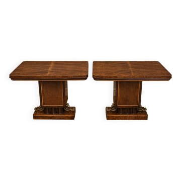 Pair of Art Deco consoles in mahogany and lemon wood, circa 1930.