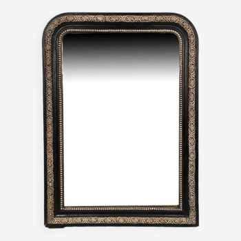 Miroir Napoléon III cintré, cadre bois noirci rechampi crème