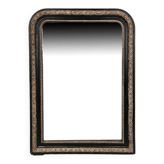 Napoleon III curved mirror, blackened wood frame with cream trim