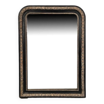 Miroir Napoléon III cintré, cadre bois noirci rechampi crème