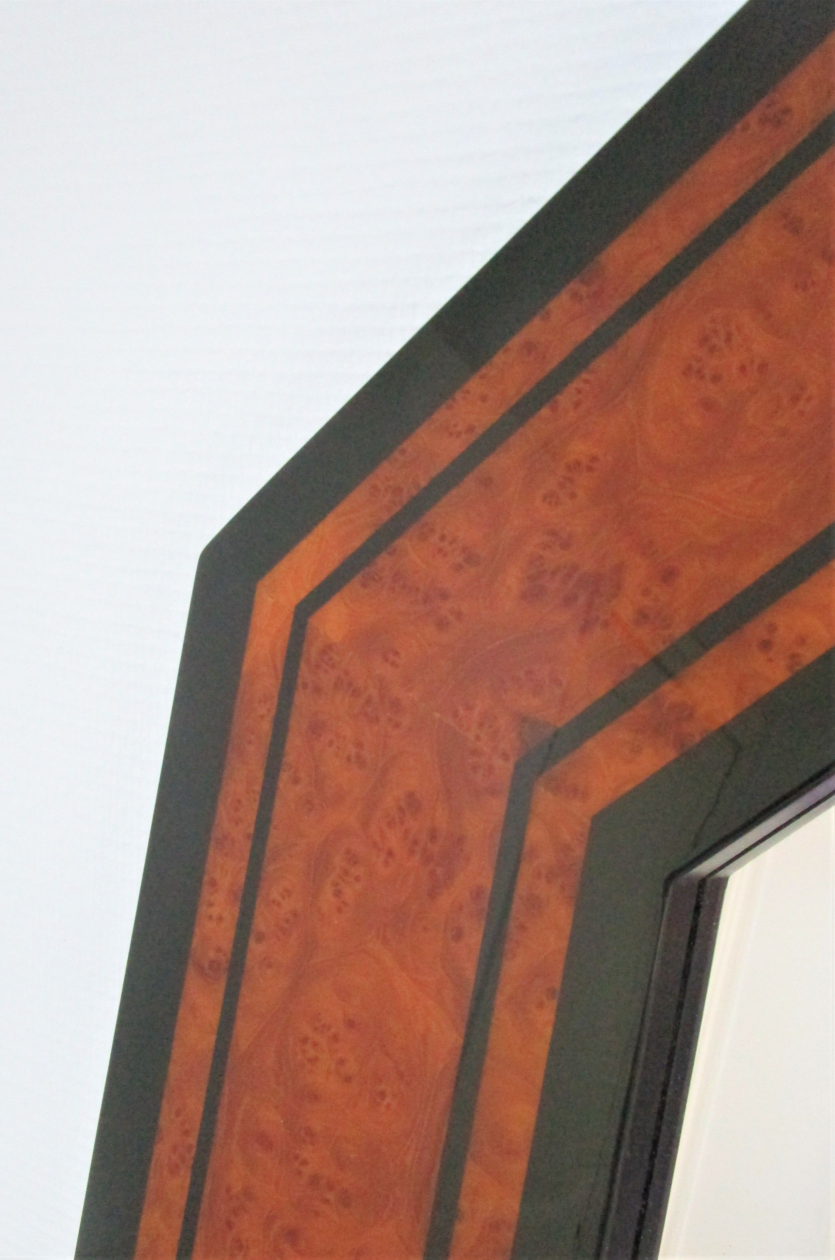 Octagonal wooden mirror by Jean-Claude Mahey