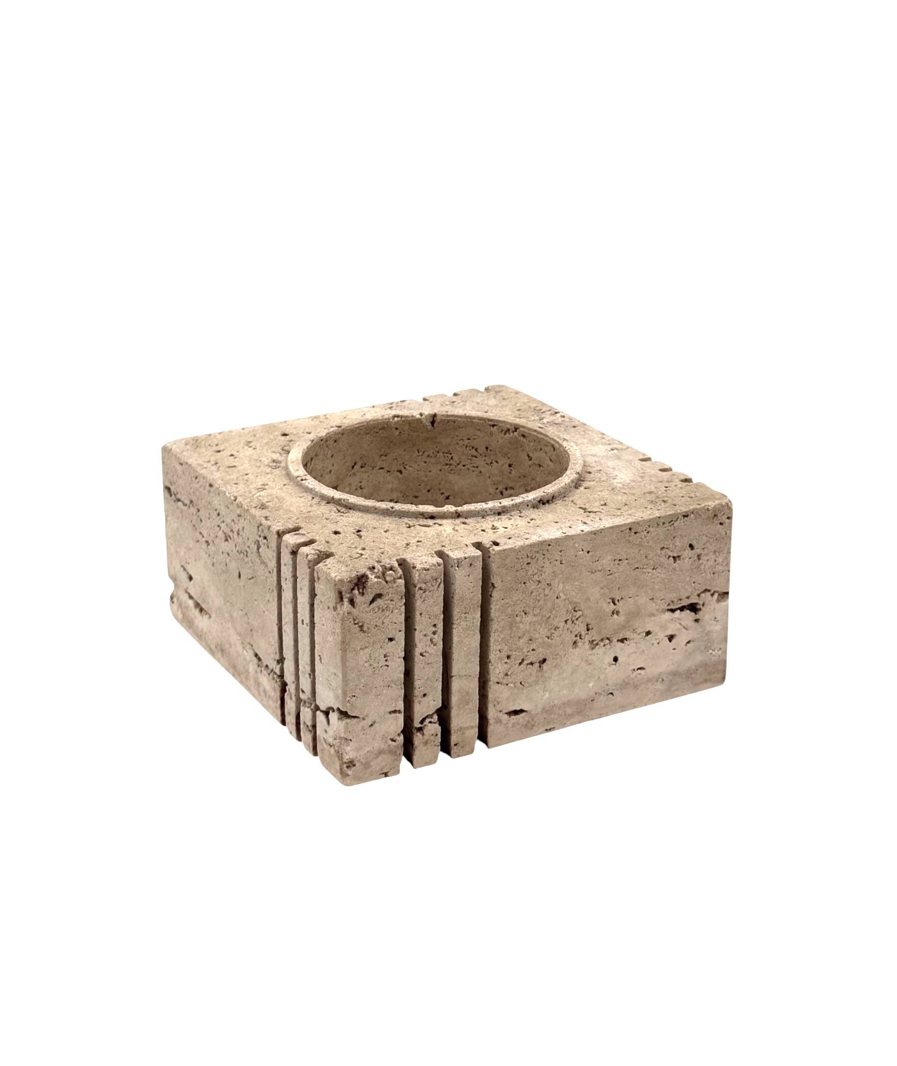 Travertine cubic vide poche / ashtray, Cerri Nestore, Italy, 1970s