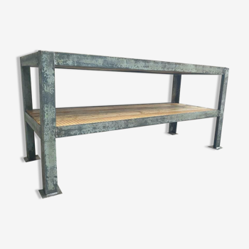 Meubles de télévision industrielle table d’appoint en acier avec du bois