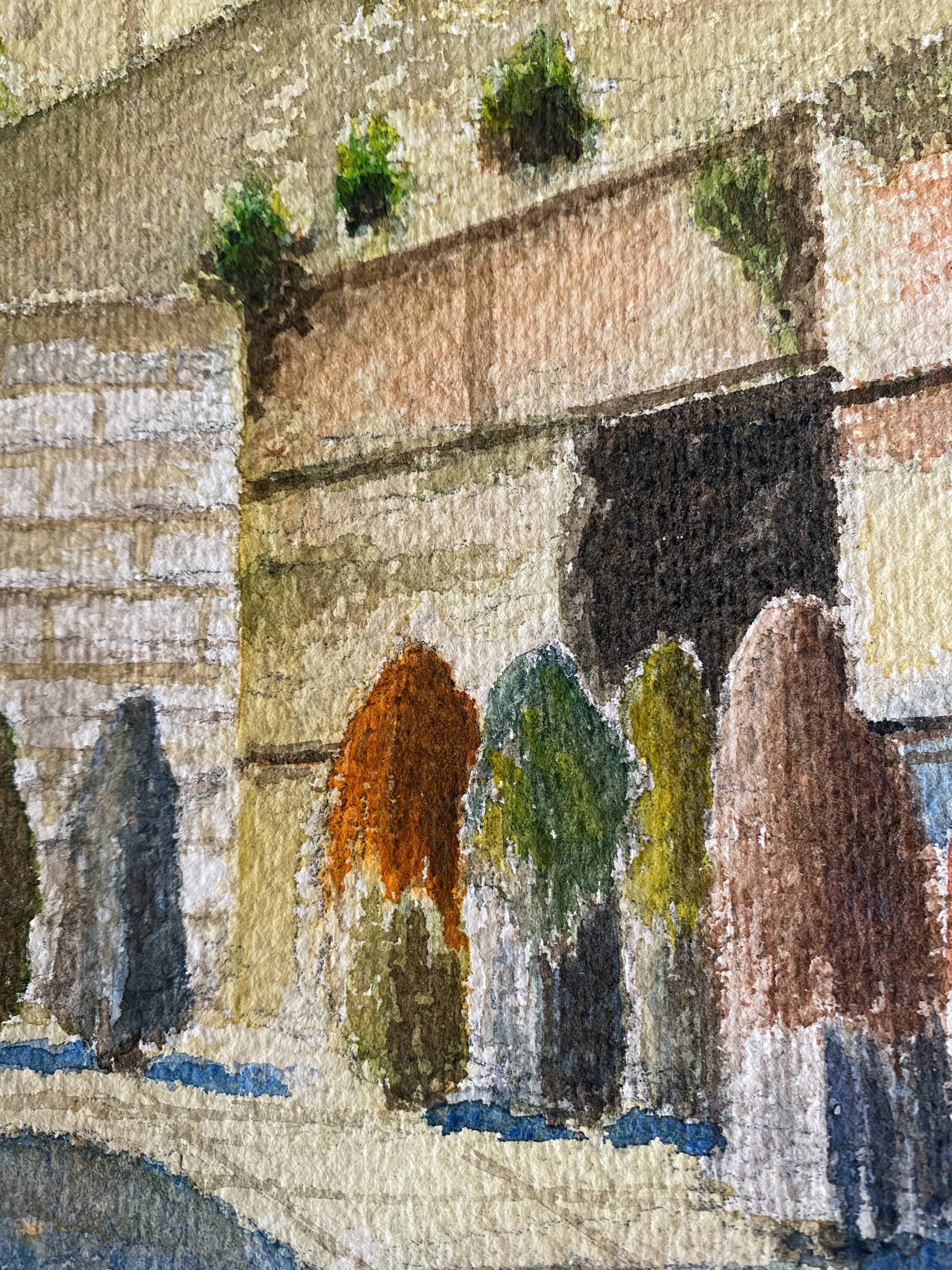 Original watercolor painting 1949 "Wailing Wall - Jerusalem" G. KUGELEM