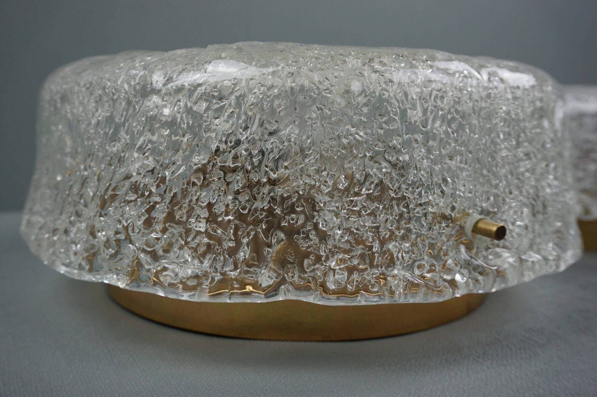 Set of two vintage ceiling lights made of ice glass from the 1970s