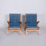 Paire de fauteuils bleus conçus par Jan Vaněk dans les années 1950. Ash.