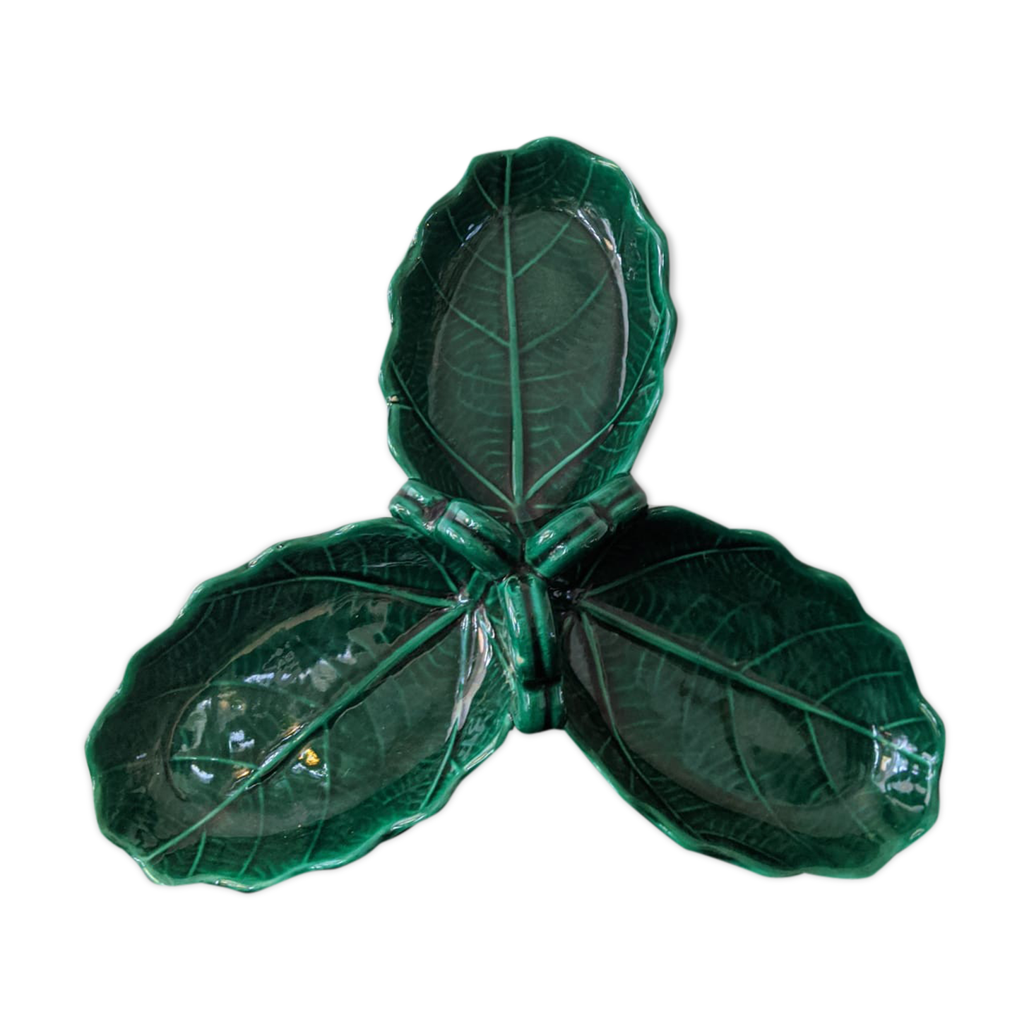 Three-part green serving dish