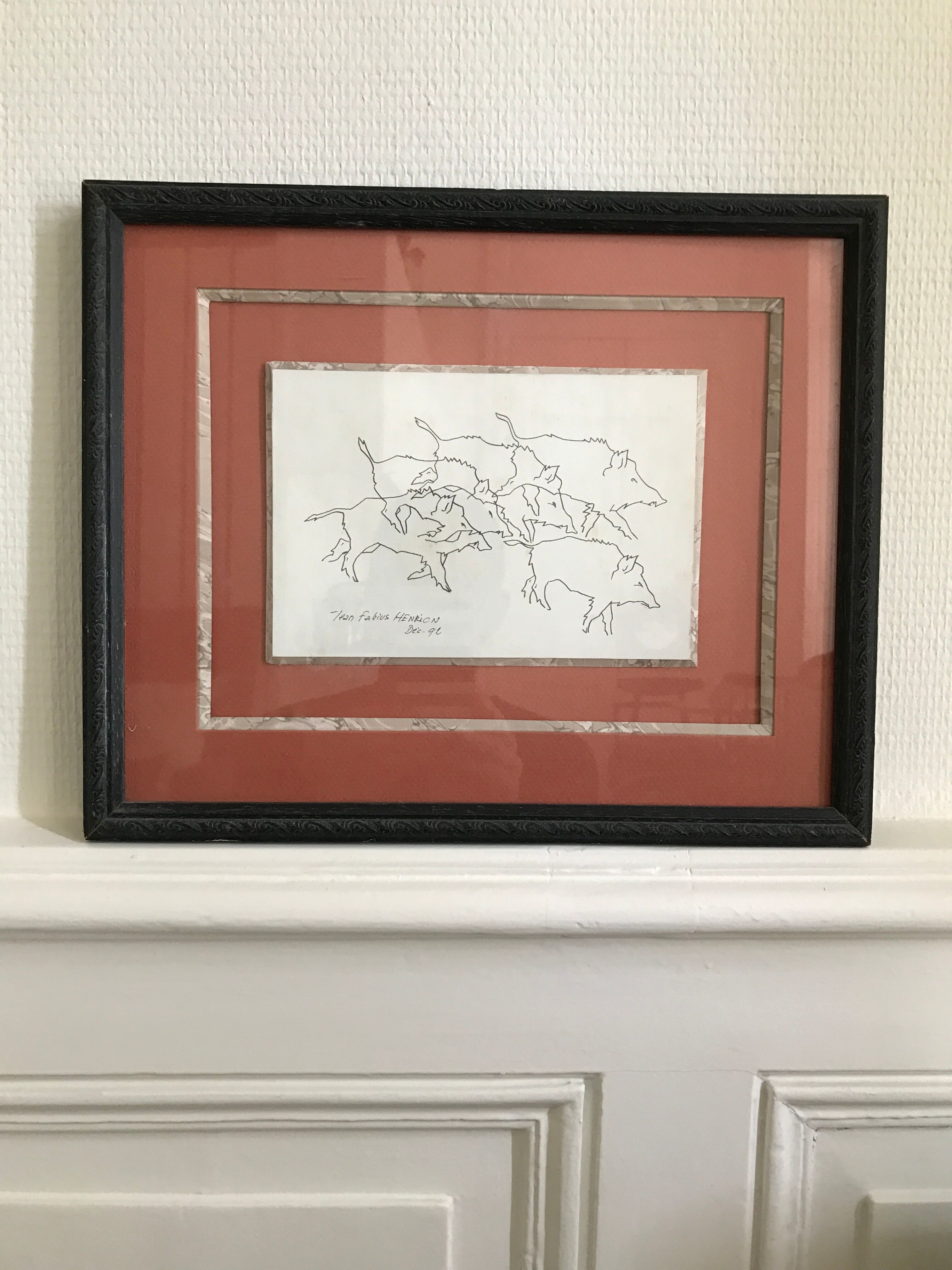 Framed drawing by Jean Fabius Henrion, year 92