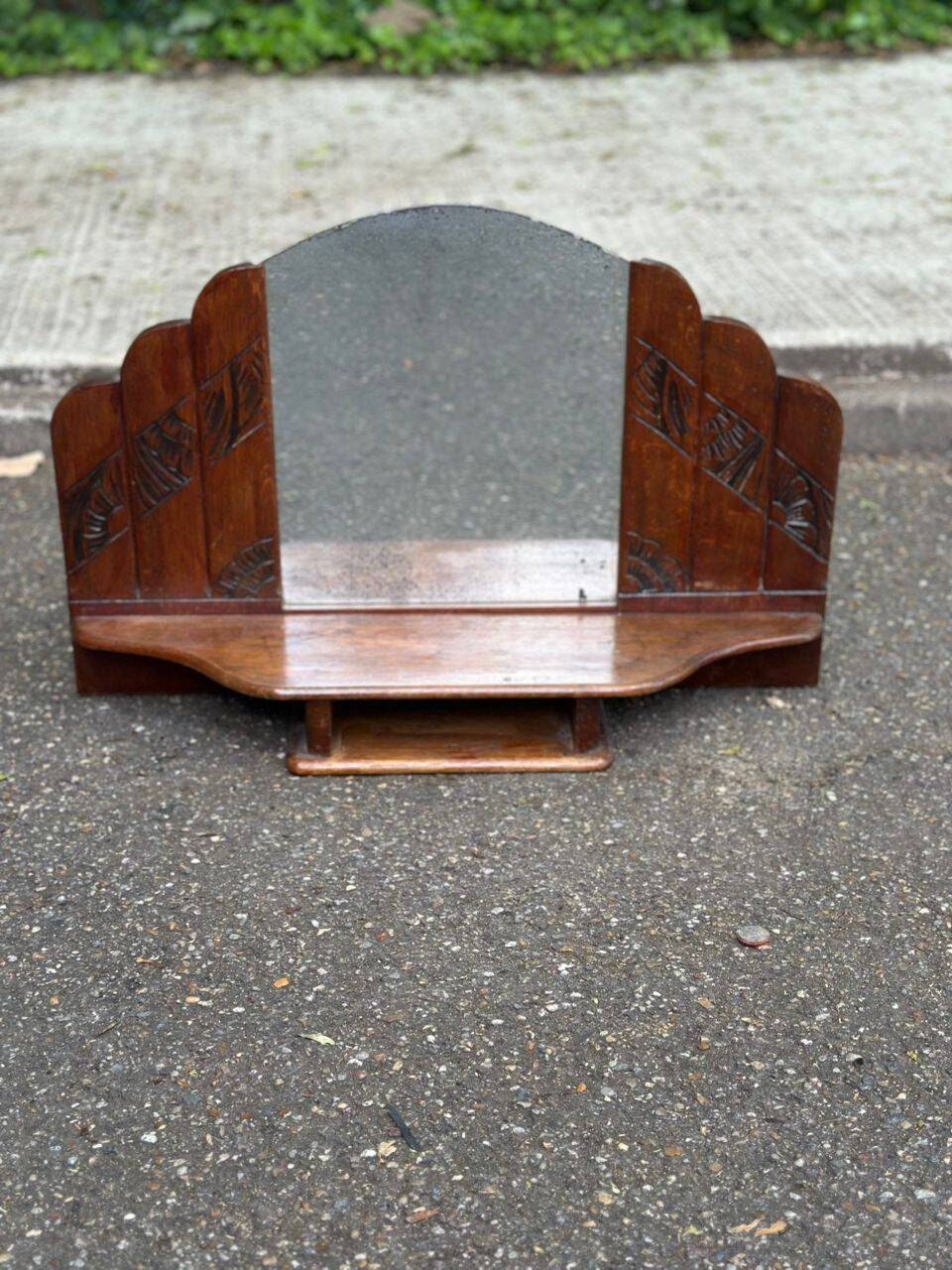 Art Deco dressing table mirror from the 1950s in solid oak.
