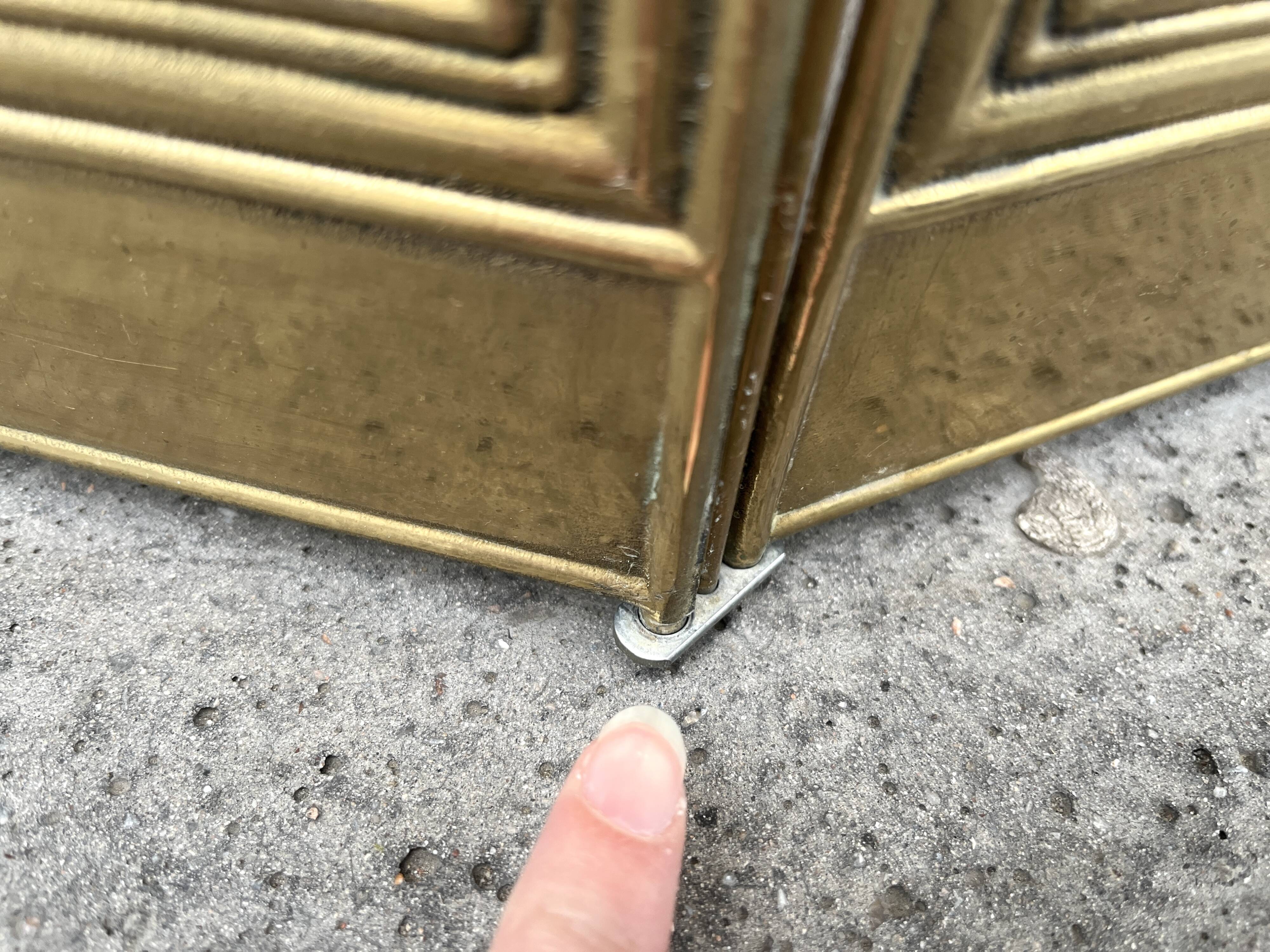 Antique brass fireplace screen from 1920, vintage spark guard.