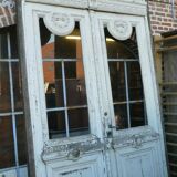 double oak entrance door with its frame