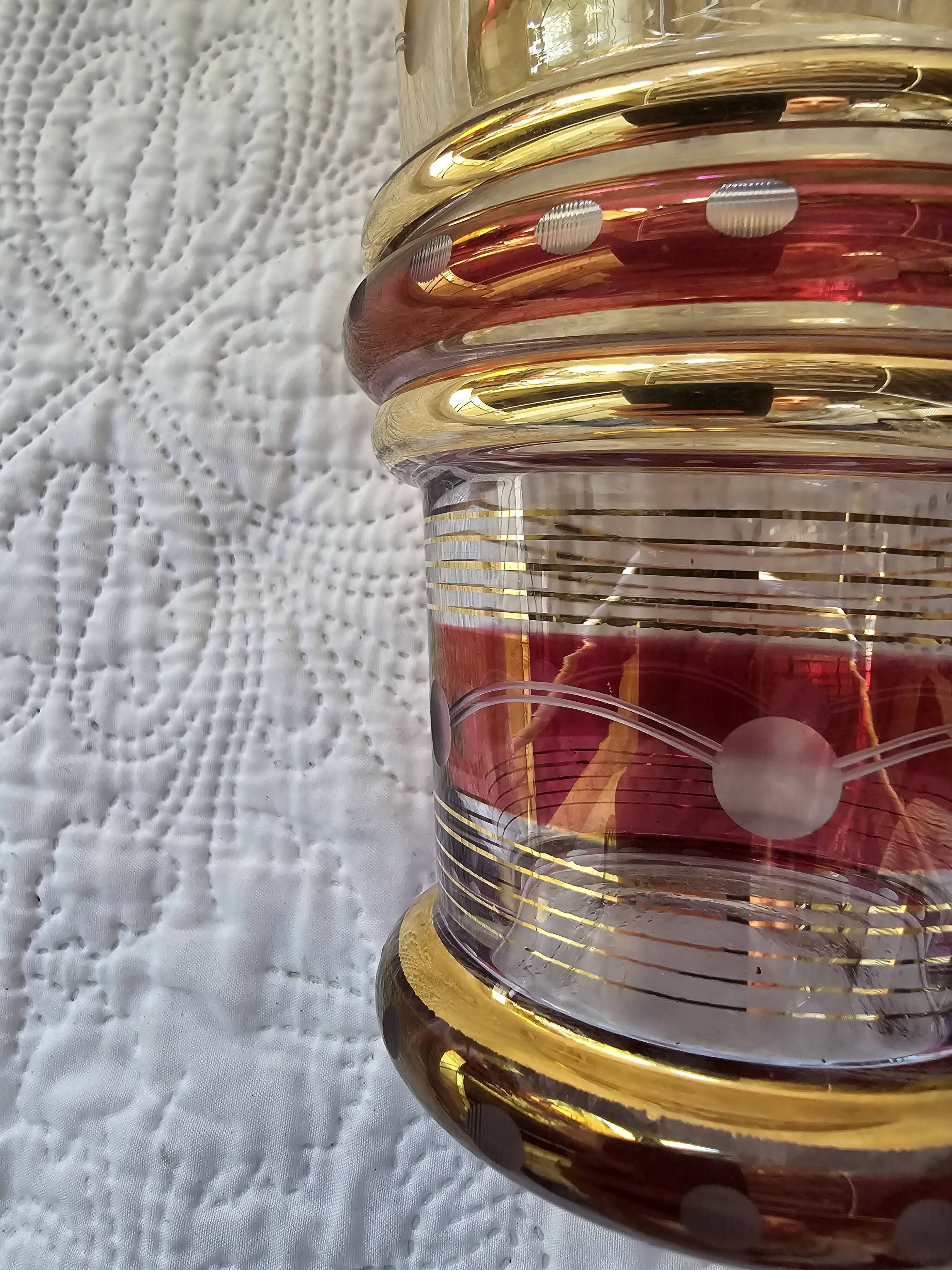 50s vase with gold and burgundy decor