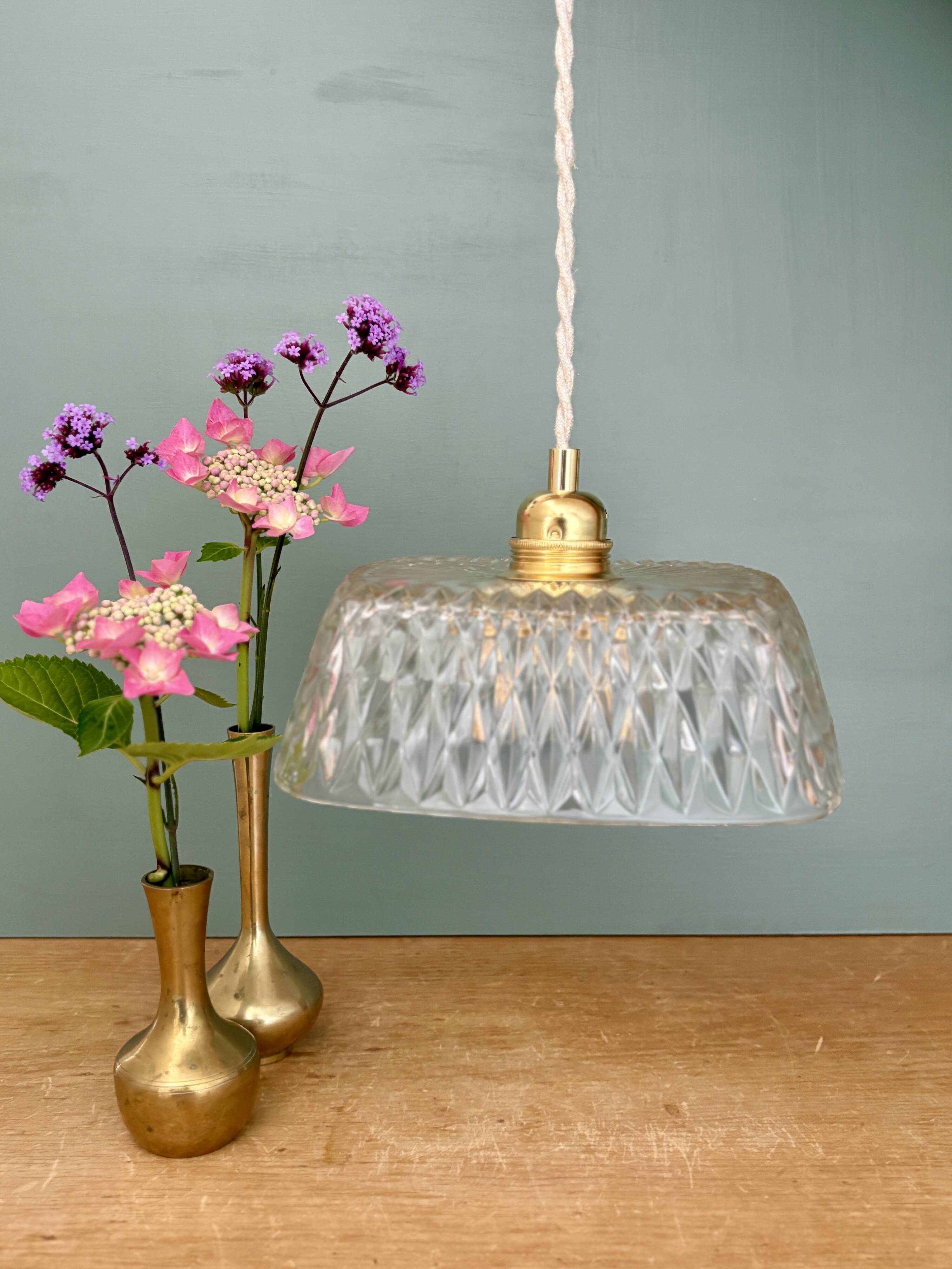 Vintage square glass pendant light - tableware collection -