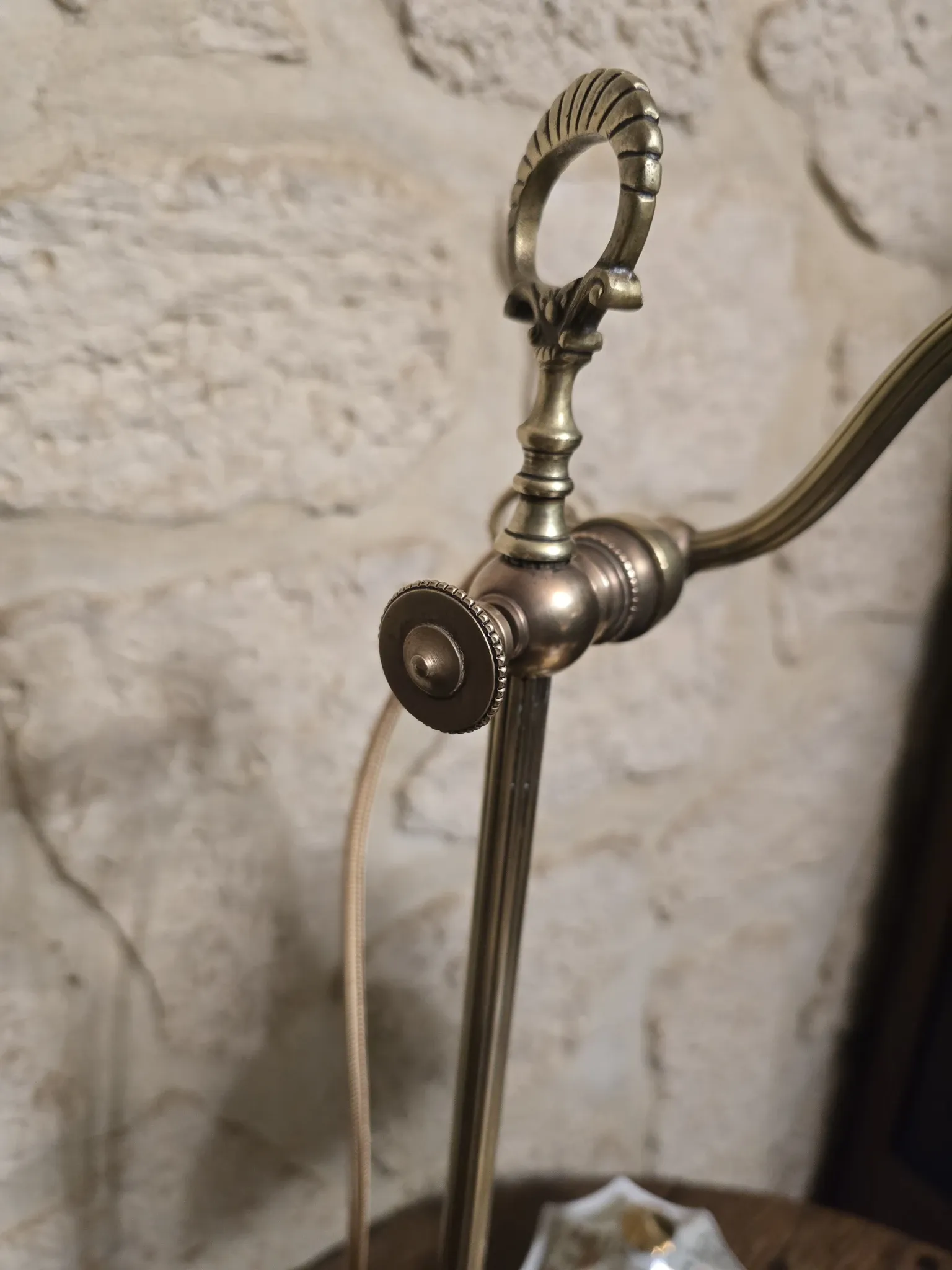 antique brass desk lamp – green shade – adjustable arm