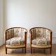 2 Cabriolet armchairs in solid carved cherry wood – Floral fabric upholstery – Classic style
